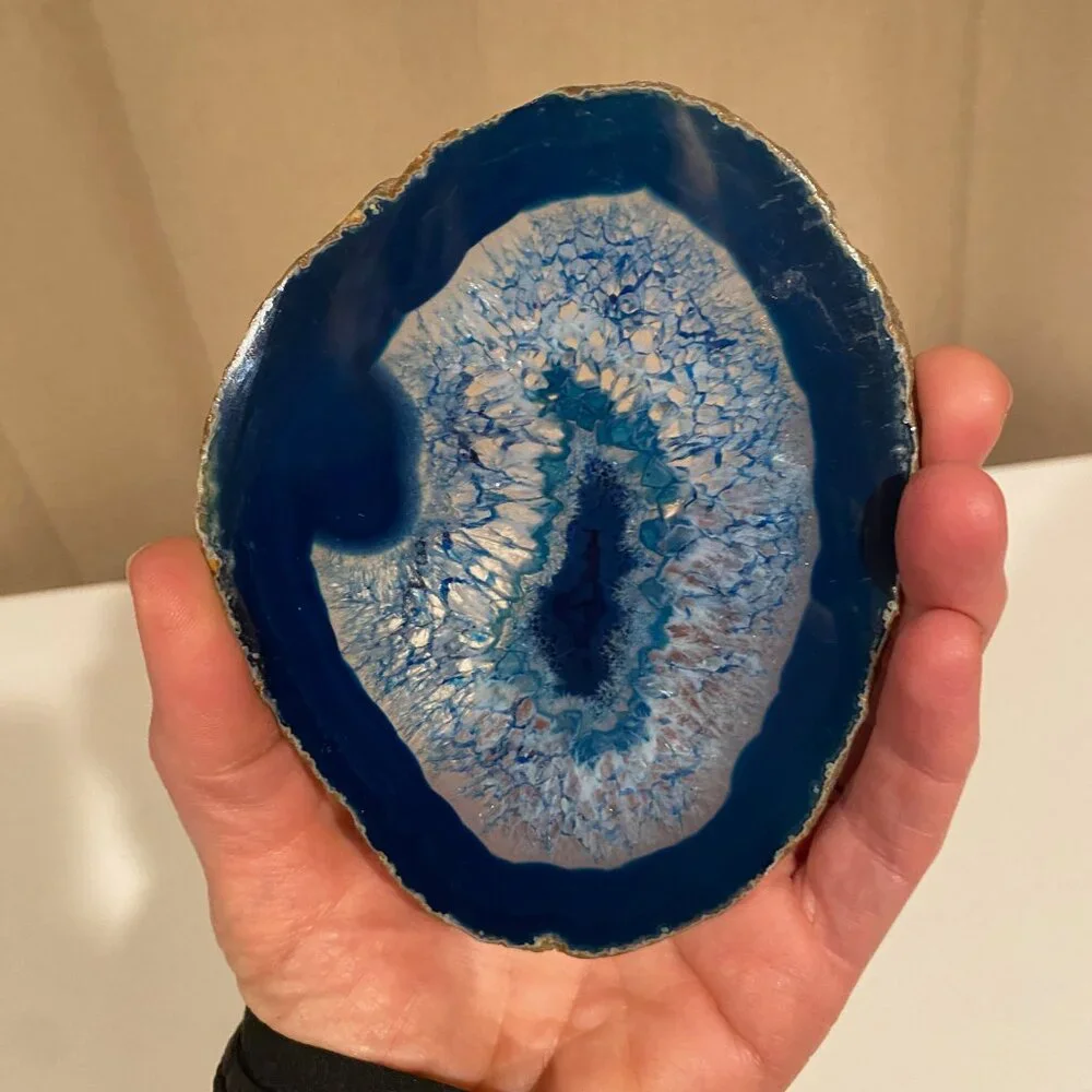 Blue Natural Agate Slice Stone 5x4 Beach Decor‎ Paperweight or Soap Dish